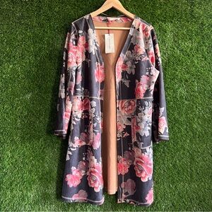 NWT Solitaire Floral Printed Faux Suede Jacket Coat Anthropologie Duster